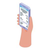 Hand holding smartphone with bill on screen isometric view vector