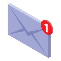 One new incoming email message notification on purple envelope vector