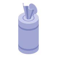 Wet wipes emerging from purple container, isometric view vector