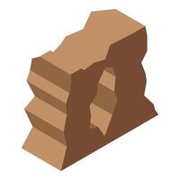 Isometric brown rock formation with hole creating natural arch vector