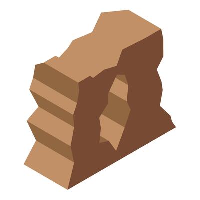 Isometric brown rock formation with hole creating natural arch