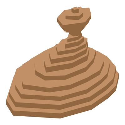 Brown layered stone formation resembling mexican hat on white background