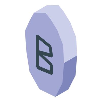 Berkana rune embossed on a purple stone, isometric view