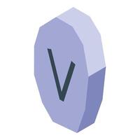 Purple token showing vanadium chemical element symbol isometric view vector
