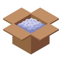 Open cardboard box containing packing peanuts for shipping fragile items vector