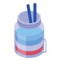 Drinking jar with two blue straws and water inside isometric view vector