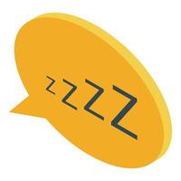 Yellow speech bubble showing zzz text isometric view vector