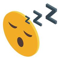 Sleeping emoticon is yawning with closed eyes and zzz above its head vector
