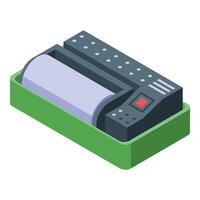 Modern laminator machine processing document with isometric view vector