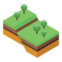 Ground splitting with trees showing soil layers after earthquake disaster vector
