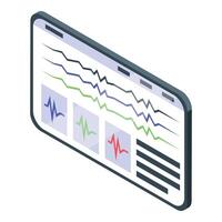 Tablet showing decreasing lines graph and pulse rate isometric view vector