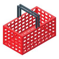 Red empty shopping basket with metal handle isometric view vector