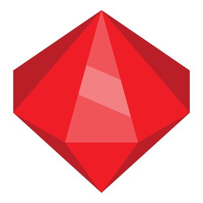 Shiny red gemstone reflecting light on white background