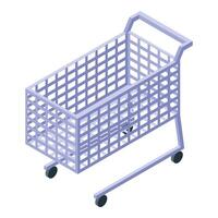 Empty shopping cart wheels rolling through supermarket aisles isometric view vector