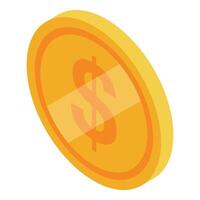 Golden coin with dollar sign rotating, isometric projection, saving money concept vector