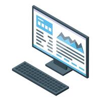 Computer showing statistics charts and keyboard for analyzing data vector