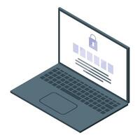 Laptop showing password protected website login page with lock icon, secure access and confidentiality vector