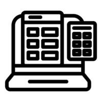 Laptop showing spreadsheet and calculator app for accounting and finance vector