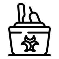 Medical waste container with tools and biohazard symbol representing safe disposal vector