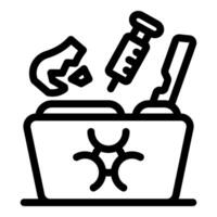 Medical waste being disposed of in special container with biohazard symbol vector