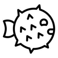 Pufferfish swimming underwater, inflated with spikes showing, simple line drawing vector