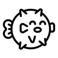 Cute pufferfish smiling, showing spikes and fins, minimalist icon vector