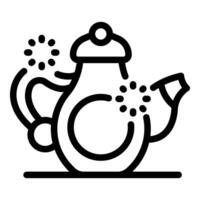 Magic teapot brewing sparkling potion with swirling steam and decorative lid vector