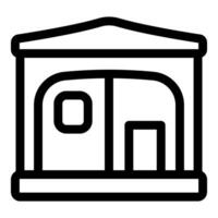 Storage unit building with door and window, outline icon vector