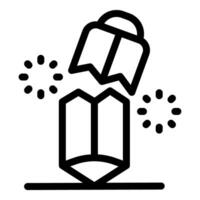 Pencil being sharpened with a sharpener, generating wood shavings and sparkles vector