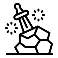 Excalibur sword piercing stone emitting sparkles in minimalist style vector