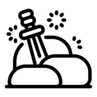 Magic sword piercing ground with sparkling particles vector