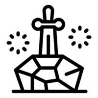 Legendary sword in the stone shining with magic lights, mythical excalibur icon vector