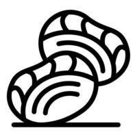 Two shelled mussels lying open showing soft meat inside vector