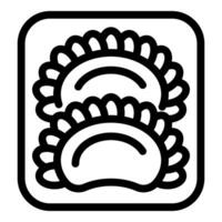 Two fresh dumplings in square plastic container, ready to be cooked vector