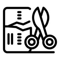 Scissors cutting credit card with declining graph, bankruptcy and debt concept vector