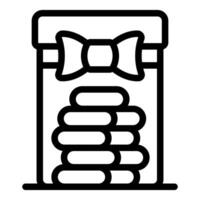 Gift box with bow holding stack of macarons, cookies or small cakes vector