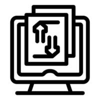 Computer exchanging files with upload and download arrows vector