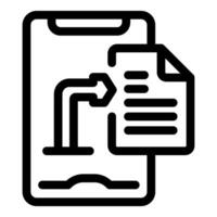 Smartphone sending data to document, mobile data transfer icon vector