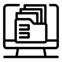 Computer showing folder with documents, data storage concept vector
