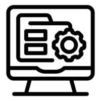 Computer displaying folder and gear, symbolizing file management and settings vector