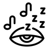 Sleeping eye with music notes and zzz icons, relaxing sleep and dreams vector