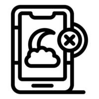 Smartphone showing moon and cloud with a cross mark, disabling night mode or sleep tracking vector