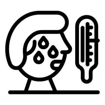 Sweating person with fever checking body temperature with thermometer vector