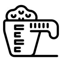 Measuring cup filled with flour, baking utensil for precise measurement vector