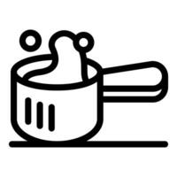 Boiling water in small pot with handle on stove top cooking surface vector