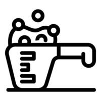 Boiling water in measuring cup with handle and measurement lines, kitchen utensil vector