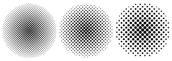 Collection of circular halftones. Dot halftone gradient texture. Gradient repeating dots. Set of halftone dot backgrounds. vector