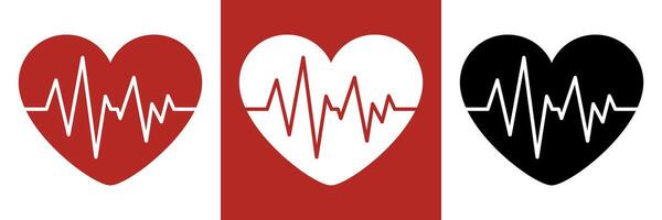 Human heart icon and encephalogram. Pulse of the heart. Red, white and black colours. Graph of heart rhythm. The line of the heartbeat. Medicine, public health. vector