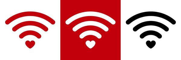 Wi-Fi Network Signal with Heart - Symbol of love and connection, minimalistic icon on a red, white and black background vector