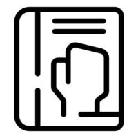 Hand pointing upwards on a book cover symbolizing manual and guide vector